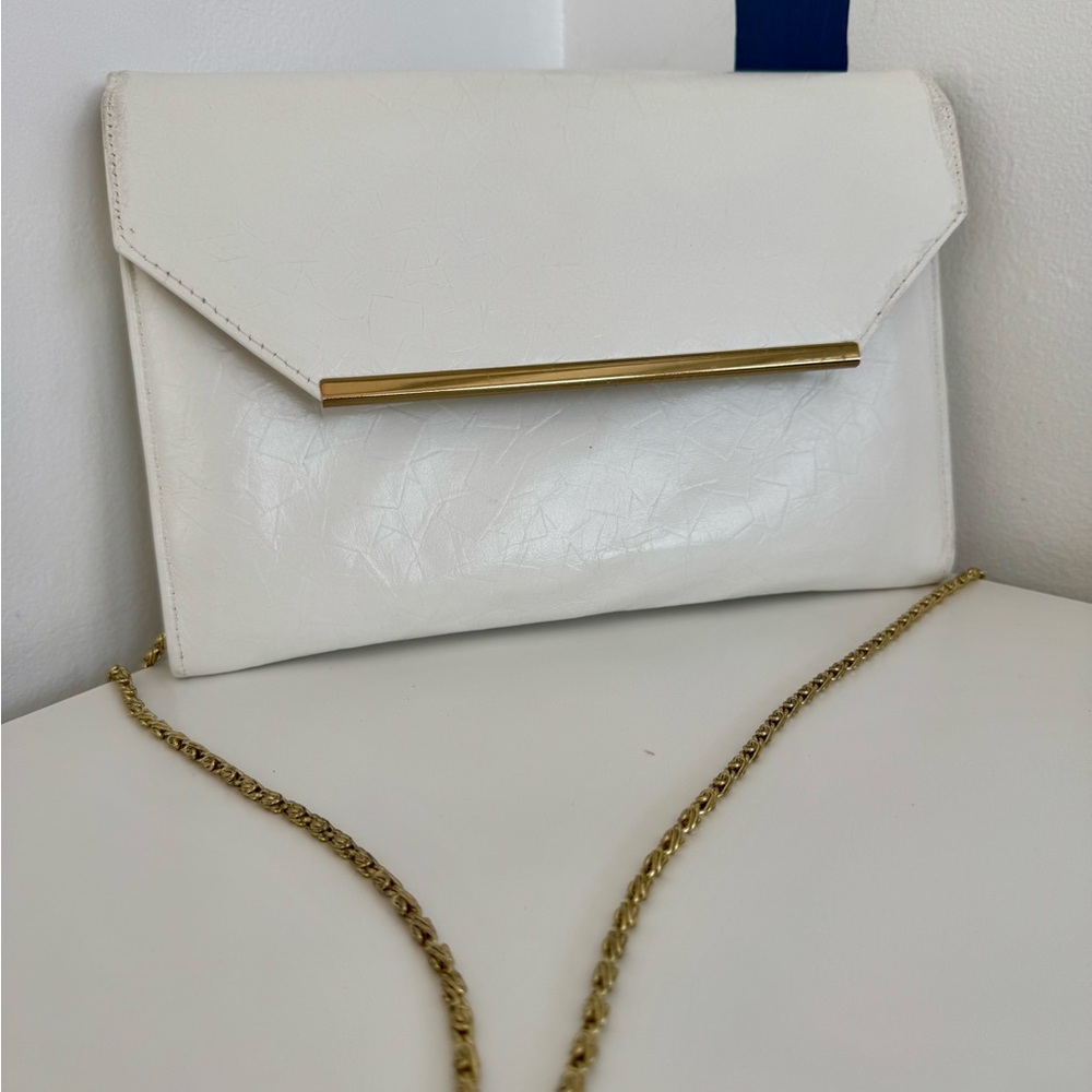 Vintage White Envelope Clutch with Gold Chain